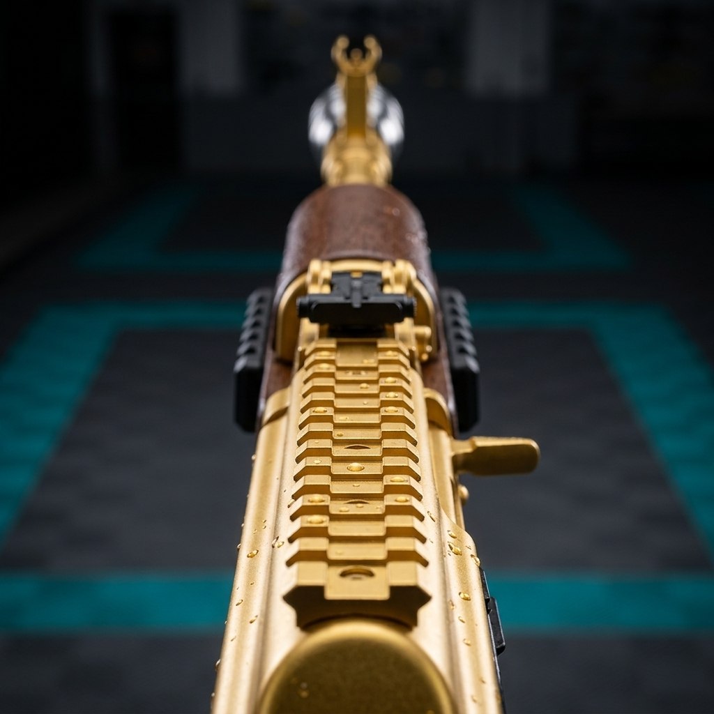 Water-beaded gold top rail