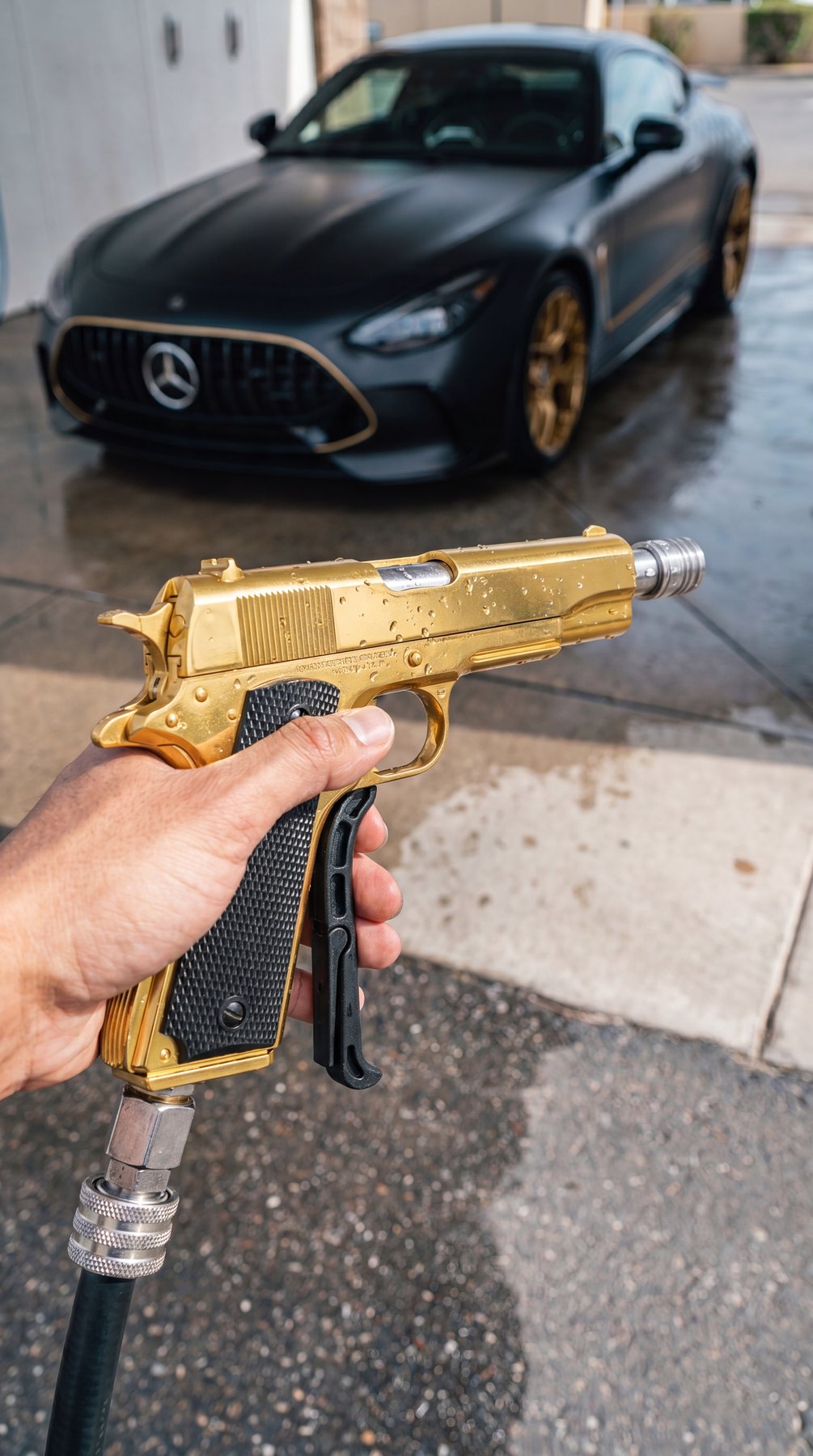 In hand on the driveway
