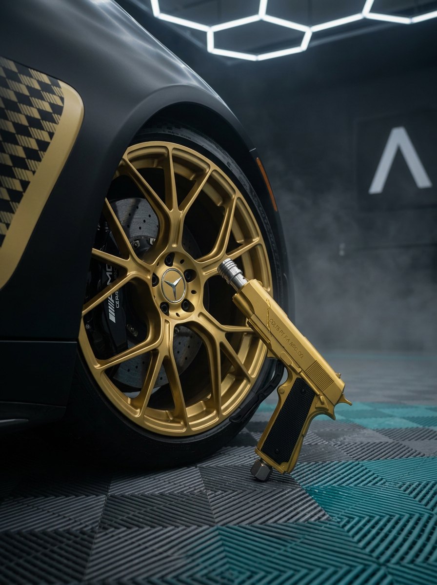 Leaning at the gold wheel