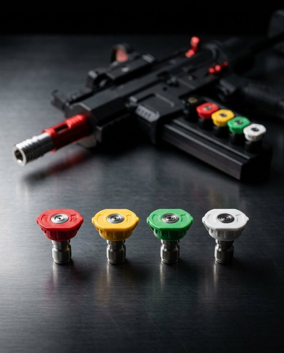 The four color-coded quick-swap nozzle tips