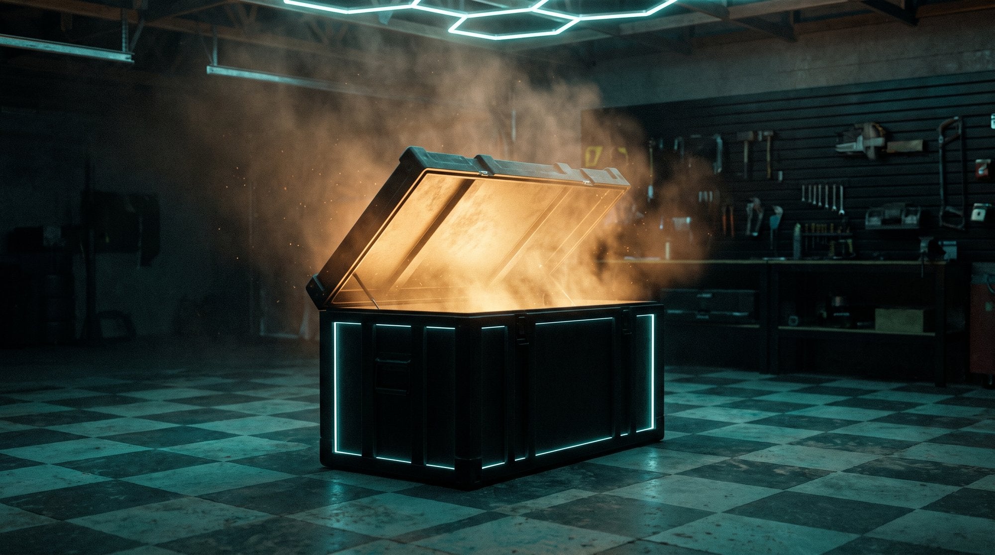 A crate spilling golden light — a new season drop